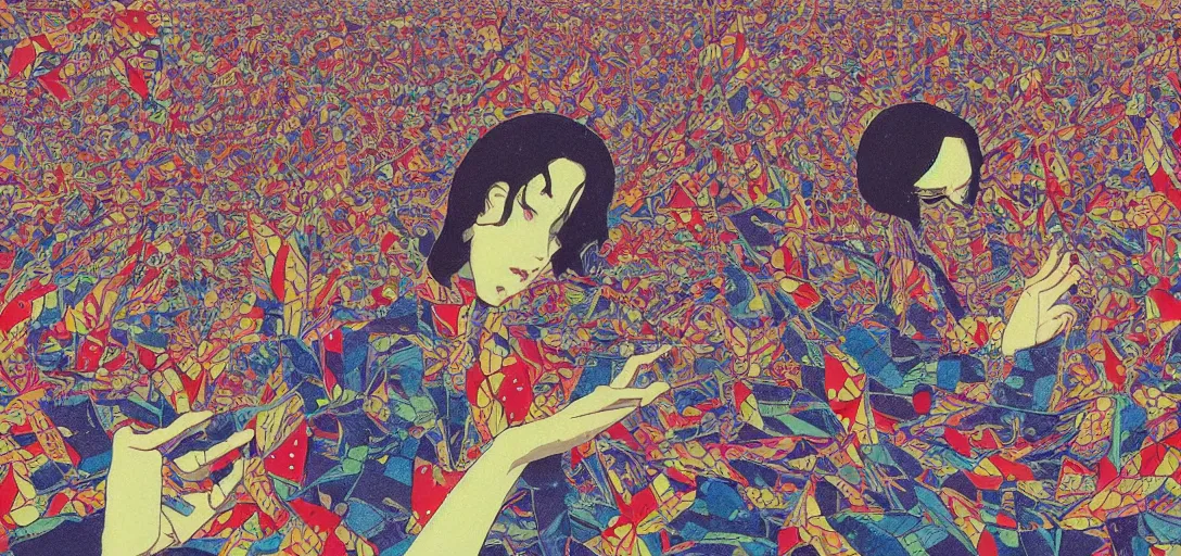 Prompt: A neo-psychedelic vision of Acid Communism that corrodes our capitalist realism present, as speculated by cultural theorist Mark Fisher in anime color palette, by Yasunari Ikenaga, Yamato