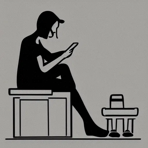 Prompt: digital art of a person sitting on toilet scrolling through social media, sad, gloomy, dark