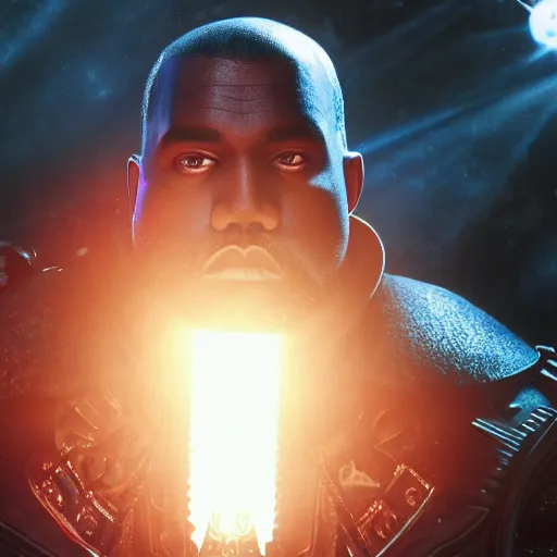 Image similar to Portrait of Kanye West as the emperor of humanity from warhammer 40k in Gears of War, splash art, movie still, cinematic lighting, dramatic, octane render, long lens, shallow depth of field, bokeh, anamorphic lens flare, 8k, hyper detailed, 35mm film grain