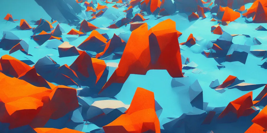 Image similar to abstract 3d landscape painting at noon by james jean and David Schnell painted in no mans sky style, redshift, octane