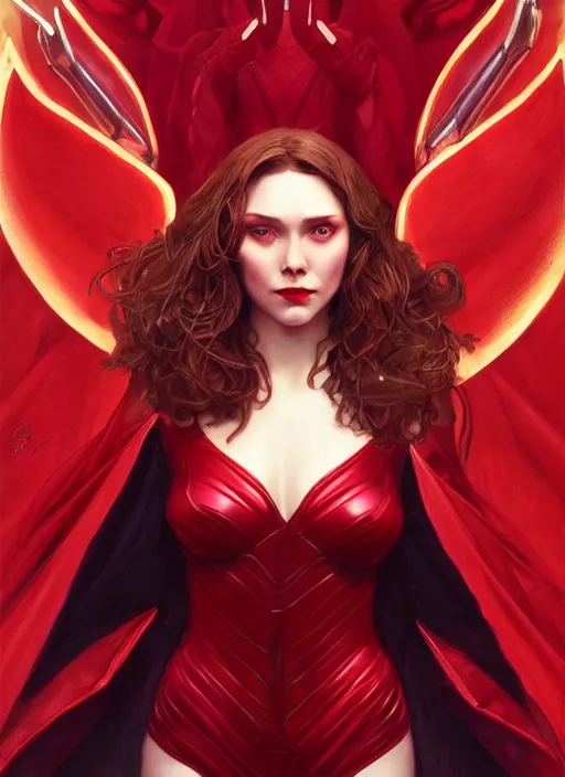 Image similar to Scarlet Witch as Lucifer morningstar, portrait, full body, hyper detailed, trending on artstation, art by wlop and J. C. Leyendecker and Edmund Bliar Leighton and Charlie Bowater