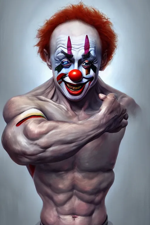 Image similar to Putin wearing Clown Makeup, anatomy, only two hands, highly detailed, digital painting, artstation, concept art, smooth, sharp focus, illustration, Unreal Engine 5, 8K, art by art by artgerm and greg rutkowski and edgar maxence