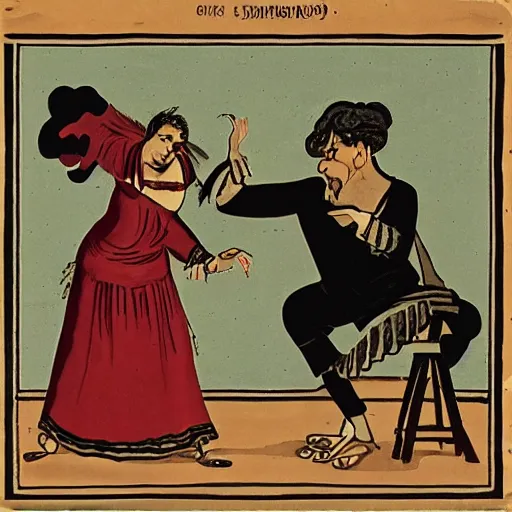 Image similar to illustration of sicilian woman angry at her husband