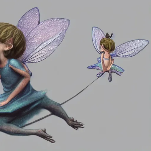 Prompt: a very small fairy with two legs flies above an open book, highly detailed, digital painting, sharp focus, fantasy art