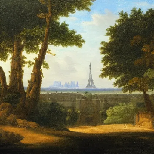 Image similar to 1750 Paris, in the style of the Hudson River School