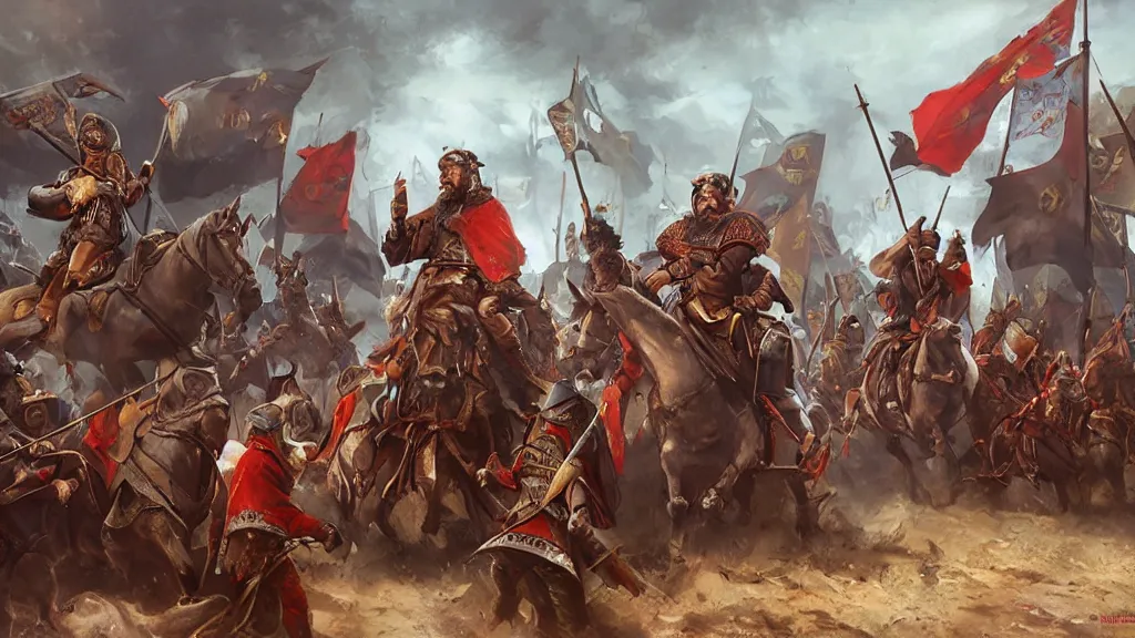 Image similar to william the conqueror and his army arrive at mcdonalds, mcdonalds mcdonalds, painting by yuumei, bayard wu, wlop, tim white, ross tran, 4 k