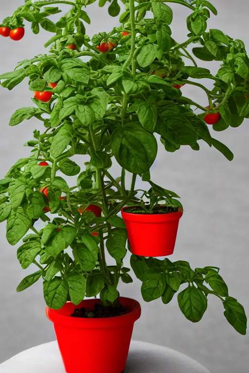 Image similar to a potted tomato plant with an ethernet connection, its leaves and tomatoes form a web developer interface for html 5 iot web 2. 0, high resolution megapixel photograph