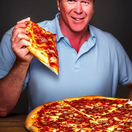 Prompt: Papa John eating 50 pizzas a day, sweating pizza grease disgusting greasy sweaty papa john drying his sweat with a slice of disgustingly cheesy pizza, photograph, well lit, detailed, hdr 4k, 8k, DSLR, 55mm
