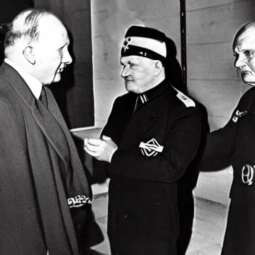 Prompt: Adolph Hitler meeting John Paul II, cyberpunk style