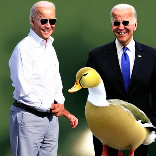 Image similar to Joe Biden holding a mallard duck