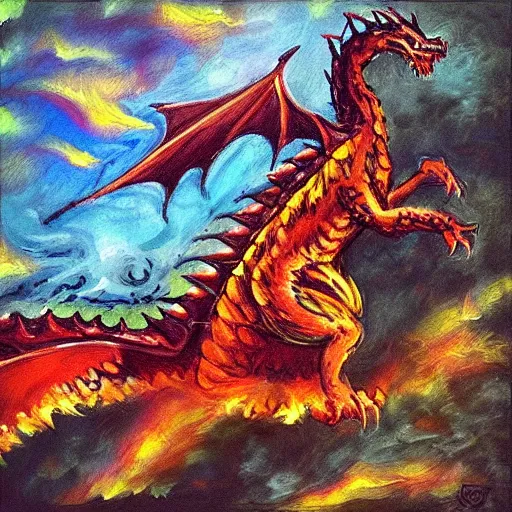 Prompt: “fire breathing dragon, Impressionism style”