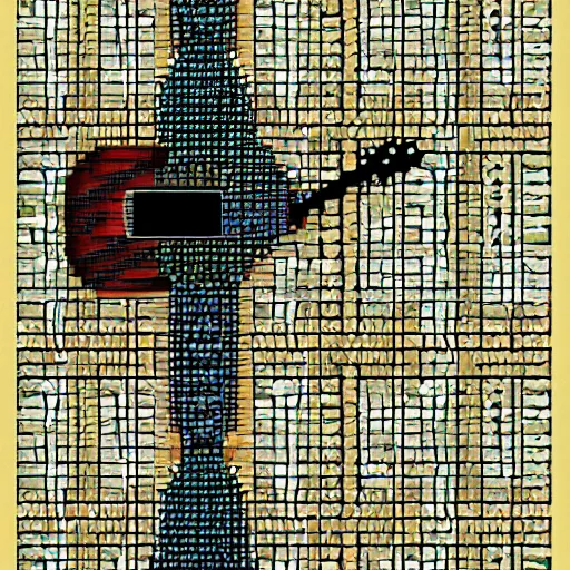 Image similar to russian fuzzy aquatic forest grid starling meat guitar baluster, by valentine hugo and william hogarth and eleanor vere boyle, cubist, fine art, # pixelart