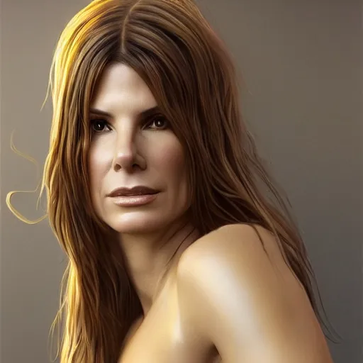 Image similar to hyperrealist portrait of sandra bullock as lady godiva, fantasy art, photo realistic, dynamic lighting, artstation, poster, volumetric lighting, very detailed faces, 4 k, award winning