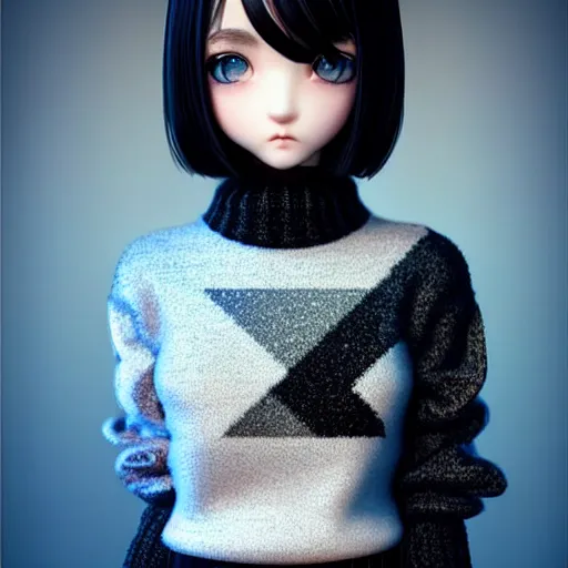 Image similar to beautifully pretty stoner girl, 2 2 years old, black sweater, grey checkered skirt, very cute features, glittery short black hair, blue eyes, universal volumetric lighting, soft glow, by range murata, highly detailed intricately sharp focus, trending on pinterest, unreal engine 5 4 k uhd image