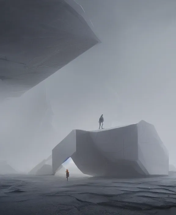 Prompt: surreal romantic prometheus horizontal white building architecture by ruan jia, futuristic blame, white architecture in the beach in iceland, foggy, highly detailed, digital painting, arstation, concept art, hyperealistic octane render, unreal engine