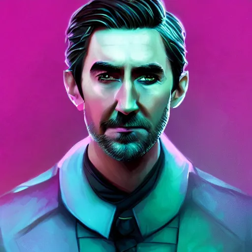 Image similar to lee pace portrait, arcane netflix, arcane vi, arcane jinx, concept portrait, riot, acrace catoon, detailed expression, high quality, cinematic lighting, fantasy, reflective, spotlight, digital artwork