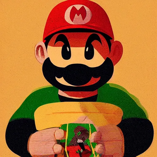 Prompt: portrait of yoshi from super mario as batman, limited neutral palette, beautiful graphics, full body portrait, propaganda poster art, 1 9 7 0 s illustrated advertising art by petros afshar, anton fadeev, dean ellis, painterly character design