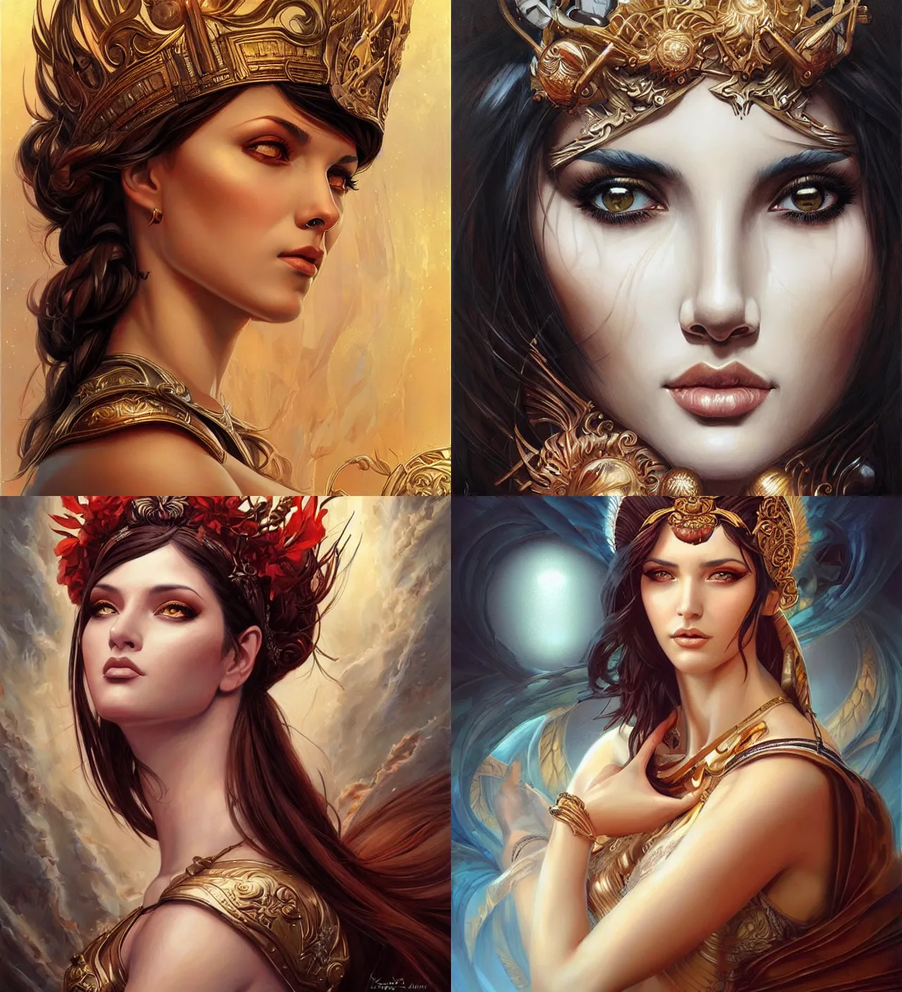 Prompt: portrait of a roman goddess drawn by artgerm, digital artwork by karol bak and rhads