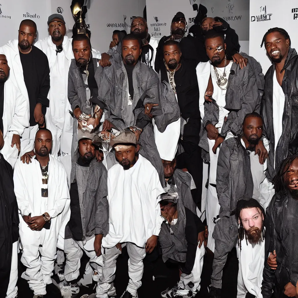 Image similar to kanye west, walter white, kendrick lamar, denzel curry all posing together