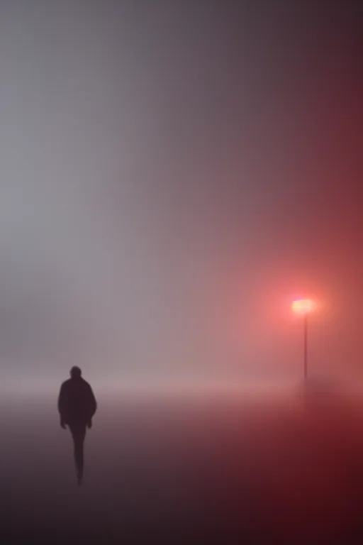 Image similar to photo of a person escaping from attacker cinematic, foggy, ultra realistic