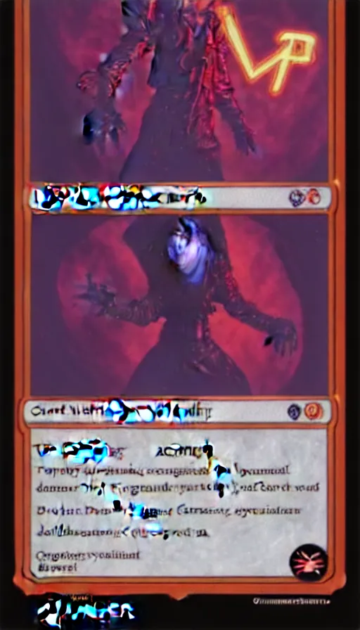 Prompt: the whispering cyber - devil, cyberpunk trading card, card art, magic the gathering and hearthstone style