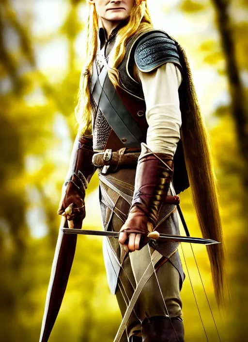 Image similar to photo of legolas in the style of stefan kostic, realistic, detailed, elegant, bokeh, soft focus, golden hour