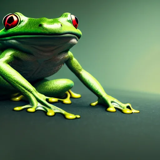 Prompt: an anthropomorphic frog living in an extradimensional reality where it is a god, in the style of wlop, illustration, epic, fantasy, hyper detailed, smooth, unreal engine, sharp focus, ray tracing, physically based rendering, renderman, beautiful