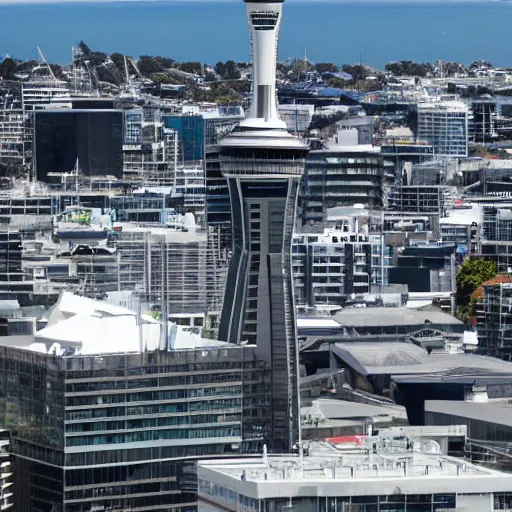 Prompt: auckland skytower with teeth