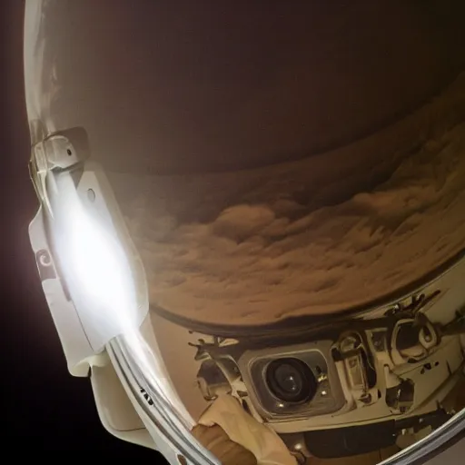 Image similar to extremely detailed photo of carl sagan through visor of spacesuit mars rover, detailed face