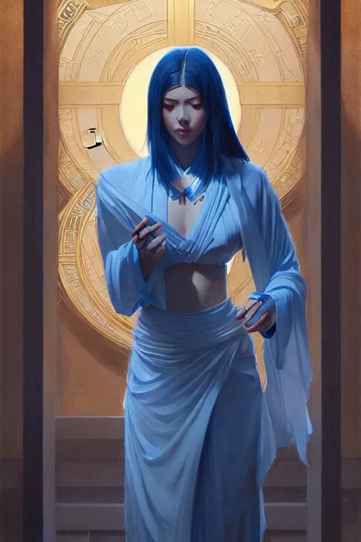 Prompt: temple, taoism, blue tint, painting by greg rutkowski, j. c. leyendecker, artgerm