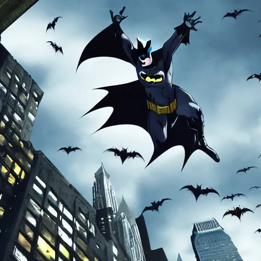 Prompt: batman gliding over gotham city
