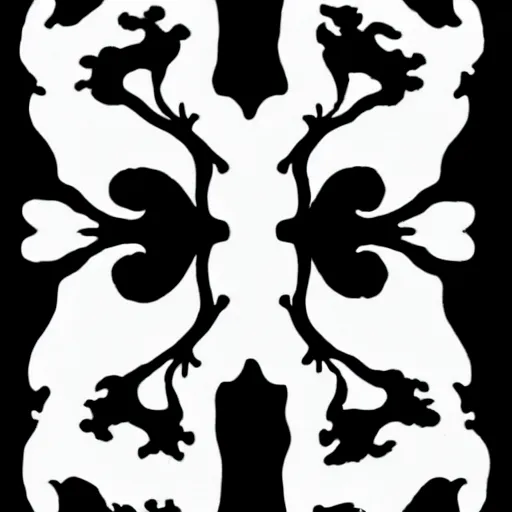 Prompt: one big inkblot on the paper, rorschach test, symmetrical, lightly styled to M. C. Escher
