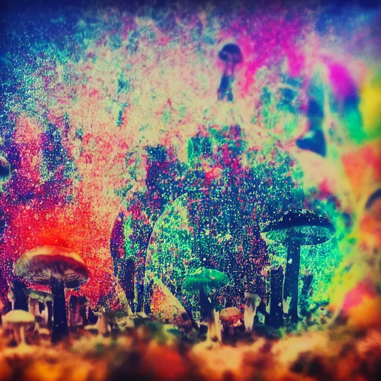 Image similar to double exposure of dally life, symbols of live, explosion, cyber mushroom city, love is the most relevant theme, love is infinity, love is begin of all, 8 k resolution, artistic mode, artistic, trending on instagram, long exposure, love art, serious, fantasy and dreams vibes, mushrooms style and macro style, colorful picture