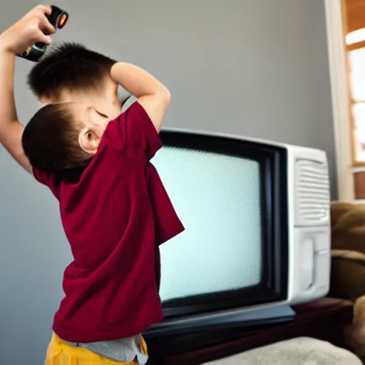 Image similar to photo of a kid smashing his tv