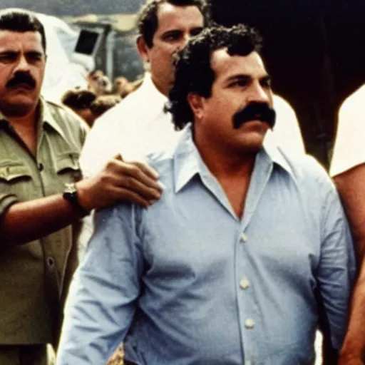 Prompt: Pablo Escobar being released from prison vintage photo