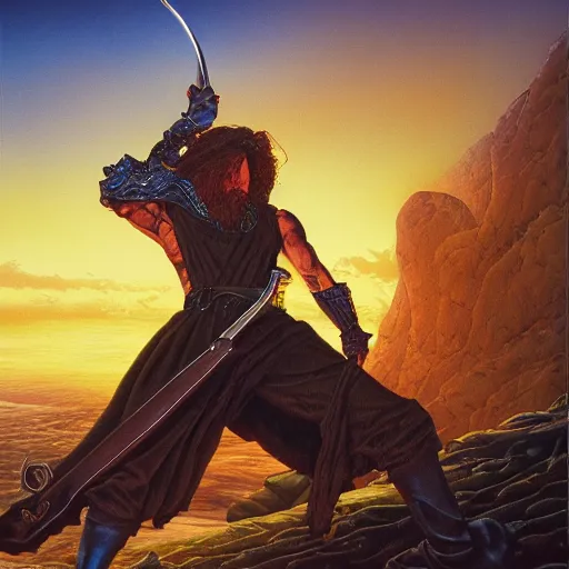 Prompt: The Prince of Thieves, illustration by Michael Whelan and Pete Lyon, fantasy art, visionary art, acrylic painting, tone mapping