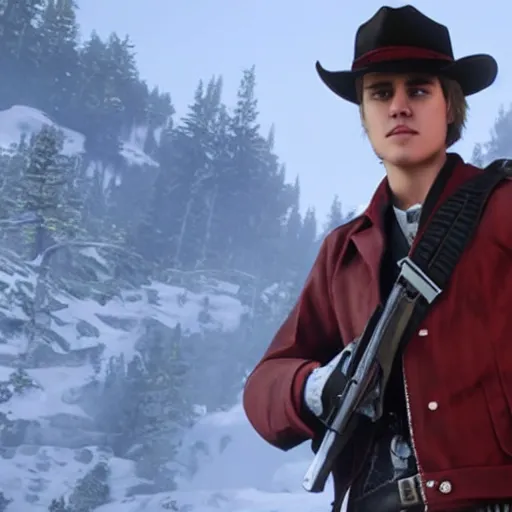 Image similar to gameplay footage of Justin Bieber in red dead redemption 2