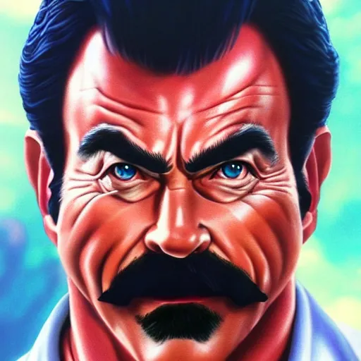 Prompt: ultra realistic portrait painting of tom selleck, art by akira toriyama, 4 k, dragon ball artstyle, cel shaded, highly detailed, epic lighting