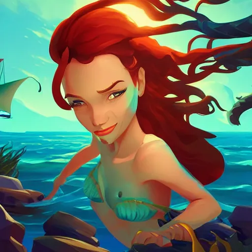 Image similar to painting mermaid treasure on sea of thieves game avatar hero smooth face median photoshop filter cutout vector, behance hd by jesper ejsing, by rhads, makoto shinkai and lois van baarle, ilya kuvshinov, rossdraws global illumination