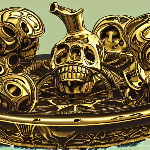 Image similar to concept art gold skulls whirlpool in cosmos throne