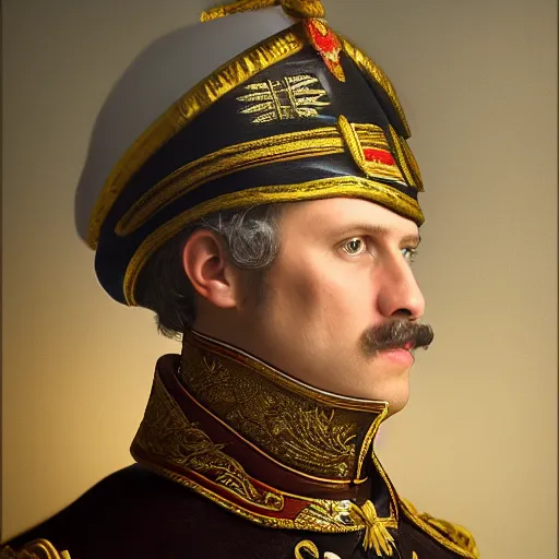 Image similar to realistic photo portrait of a man using an iphone, looking like napoleon, volumetric lights, trending on artstation, studio photo, intricate details, highly detailed