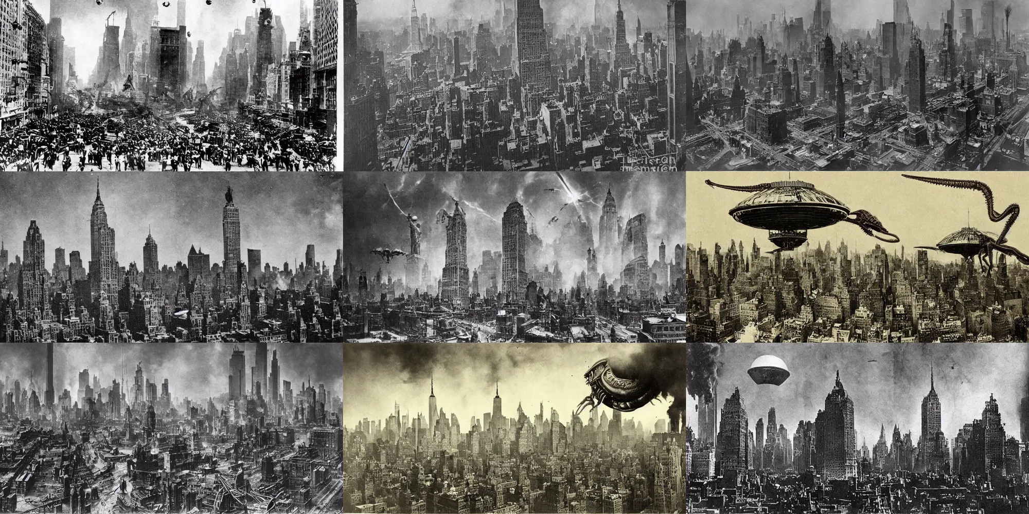 Prompt: “Aliens attacking New York, 1900’s photo”