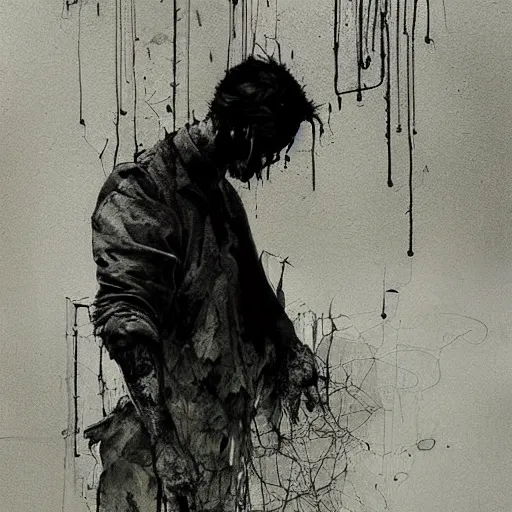 Prompt: a man stealing energy from another man by emil melmoth zdzislaw belsinki craig mullins yoji shinkawa realistic render ominous detailed photo atmospheric by jeremy mann francis bacon and agnes cecile ink drips paint smears digital glitches glitchart