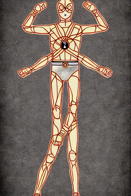 Image similar to super sentai vitruvian man by leonardo da bimco