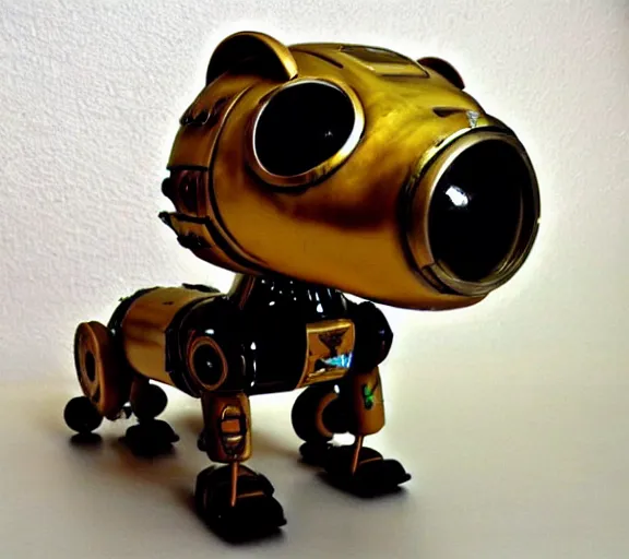 Image similar to futuristic steampunk ferret - shaped pet - robot, steampunk ferret - robot, borderlands - inspired ferret - shaped robot pet