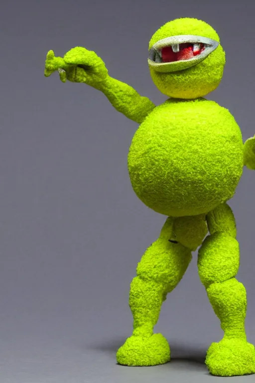 Prompt: 8 k high definition, 1 9 8 0 tennis ball monster kenner style action figure, full body, highly detailed, science fiction, photorealistic