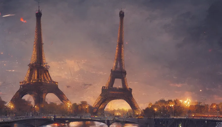 Prompt: Paris destroyed with the Eiffel Tower leaning, hyperdetailed, artstation, cgsociety, 8k