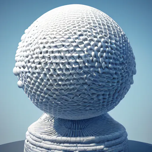 Prompt: : sphere sculpture covered with white maze pattern,hyper detailed art station  parabolic lighting contest winners unrealengine trending on artstation,cinematic, hyper realism, high detail, octane render, 8k