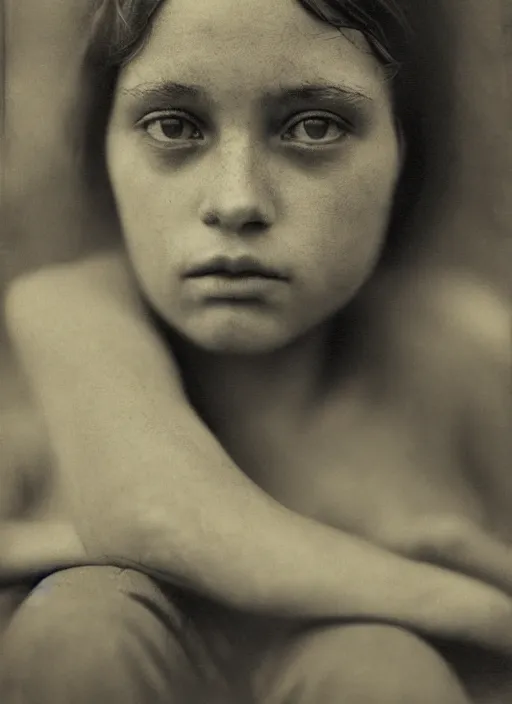 Image similar to dreamy close up portrait, photo realistic, elegant, award winning photograph, parallax, cinematic lighting, ambrotype wet plate collodion by martin shuller, richard avedon dorothe lange and and shane balkowitsch