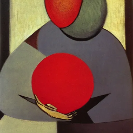 Prompt: picasso painting of the red ball